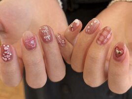 チェック/リボン/ハート/ピンク