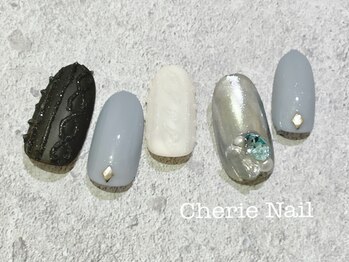 シェリーネイル(Cherie Nail)/ニットパウダー×ミラーネイル♪