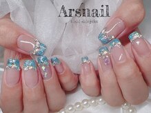 アルスネイル(Ars nail)/キラキラブルーフレンチネイル