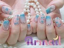 水色さくらんぼネイル
