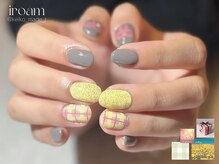 イロアム(iroam)の雰囲気(春ネイル/チェック/手書きアート/黄色/ピンク/グレー/リボン/)