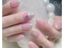ちゅるん夏紫 × 押し花ネイル