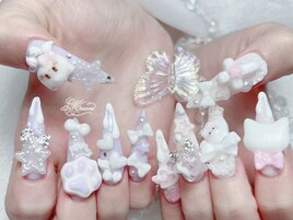 バレエコア風リボンロングネイル