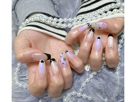 宝石ネイル/黒いフレンチ/定額