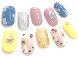 ワンカラー+お花アート