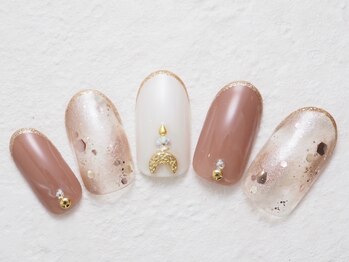 シックネイル(CHIC nail)/ベージュ タイダイ&ホログラム