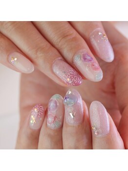 ピオニーネイル(peony nail)/朝顔と花火