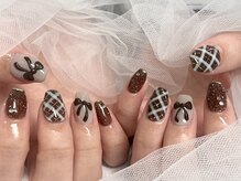 バタフライ 津田沼店(Butterfly)/チェック×リボンネイル*・.。
