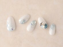 ソウ 難波店 nail salon Sou/白×ブルーラメグラnail
