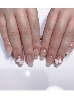 クリスタルネイルサロン(Crystal Nail)/アイボリーチェックフレンチ