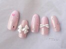 ピンクネイル/リボンネイル