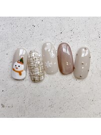 雪だるまとツイードネイル