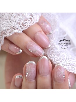 ピオニーネイル(peony nail)/ガラスフレンチ&水彩フラワー