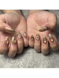 ブラウン×フラワーネイル