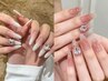 【チップ長さだし】カラグラorチークネイル＋パーツ2個　￥8990