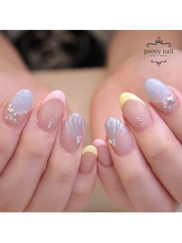 ピオニーネイル(peony nail)/カラフルフレンチと海
