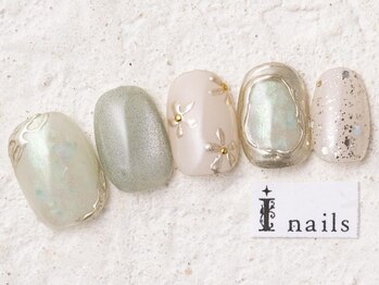 アイネイルズ 新宿店(I nails)/グリーンミラーフラワー8480円