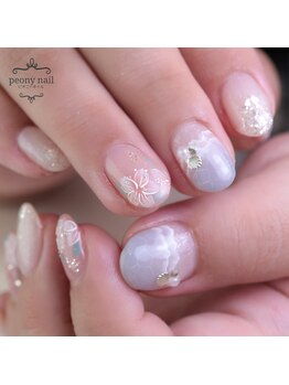 ピオニーネイル(peony nail)/ハイビスカスと海
