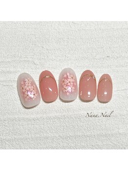 ナナネイル(Nana.Nail)/ふんわり桜色のチークネイル