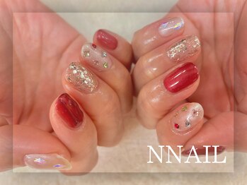 エヌ ネイル(N NAIL)/赤とキラキラ