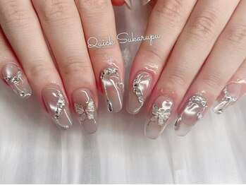 クイックスカルプ 高田馬場(Quick Sukarupu)/シルバー×蝶　ネイル
