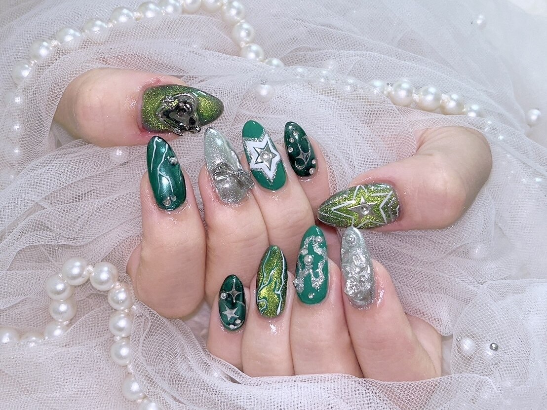 ネイルチップ ワンホン ツイード ガーリー リボン ビジュー ネイルチップ ワンホン ツイード ガーリー リボン ビジュー