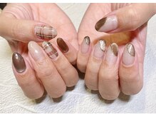 ブラウンチェック★大人ガーリーネイル♪マグネットネイル