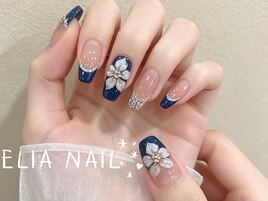 ネイビーフレンチ×3Dフラワー