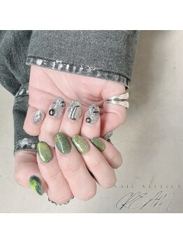 クリーム(Nail Atelier CREAM)/チェックネイル+マグネット