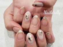 ネイルズアリー 立川店(Nails ally)/ガラスフレンチ×ジュエリー×夏