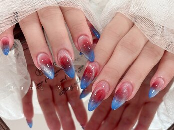 ワンホンネイル 新宿(Rumi Nail)/レッド/ブルー/ラメ/冬ネイル