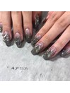 シルバー×リボンネイル