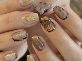 透け感ネイル ゴールド ミラー