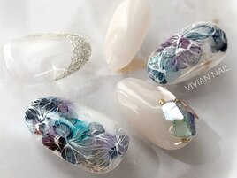 水彩　梅雨ネイル　シェルネイル