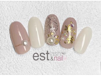 エストラッシュアンドネイル 銀座店(est lash&nail)/ベージュパールネイル　雪の結晶