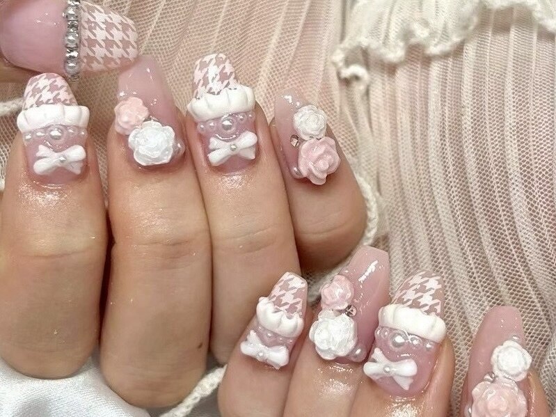 フリルネイル/千鳥柄：PG013117274｜ネイルマフィア 新宿(NAIL MAFIA