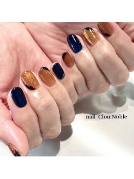 ネイルクルーノーヴル(nail Clou Noble)/オレンジマグ×ネイビー