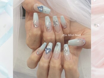 ピオミエルネイル 新宿(pio miel nail)/クリアブルー×ジュエリーネイル