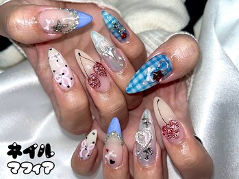 ネイルマフィア 池袋店(NAIL MAFIA)/さくらんぼ チェック柄 クロム