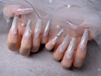 スノーネイルサロン 新宿店(Snow nail salon)/ラメグラデニュアンスリボン