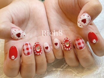 ネイルアンドまつげエクステ リッチエイト 原宿店(Rich8)/赤のギンガムチェックネイル