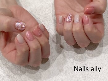 ネイルズアリー 立川店(Nails ally)/シェル×ラメ×ピンク×春ネイル