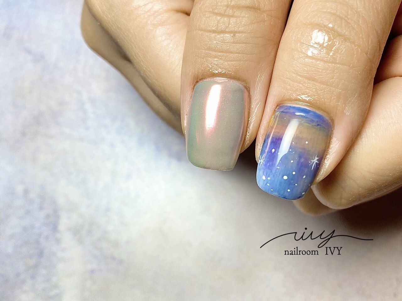 No.327 ネイルチップ ジェルネイル 葡萄 青 ニュアンス キラキラ 秋 No