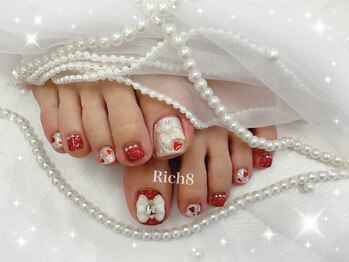 ネイルアンドまつげエクステ リッチエイト 原宿店(Rich8)/フット☆リボンの赤ネイル