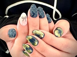 アシメリボンニュアンスネイル☆