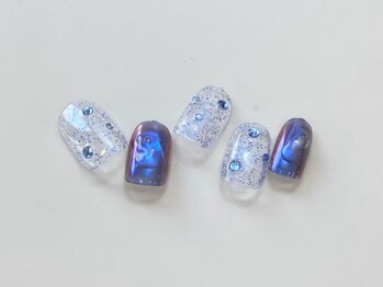 ネイルメゾン 天神店(NAIL MAISON)/青ミラーストーンラメ冬¥4550
