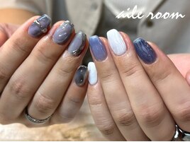 寒色 きらきら ちぐはぐnail