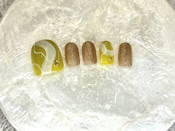 カラネイル 南森町店(calla nail)/くすみイエロー×ゴールド