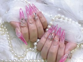 ピンク クリアネイル 長さ出し