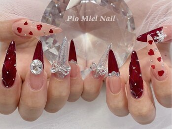 ピオミエルネイル 新宿(pio miel nail)/赤ハート×きらめきネイル